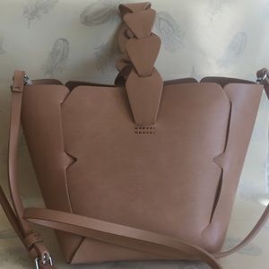 Zara-top handle leather trapeze bag-Tan